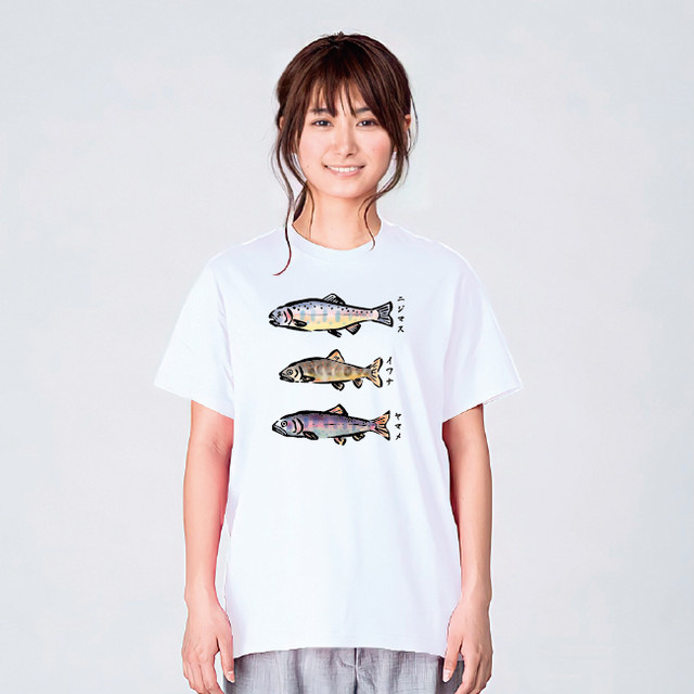 川魚 渓流 釣り Tシャツ メンズ レディース かわいい 白 夏 プレゼント 大きいサイズ 綿100 160 S M L Xl デザインtシャツ 通販サイトのshortplate ショートプレート