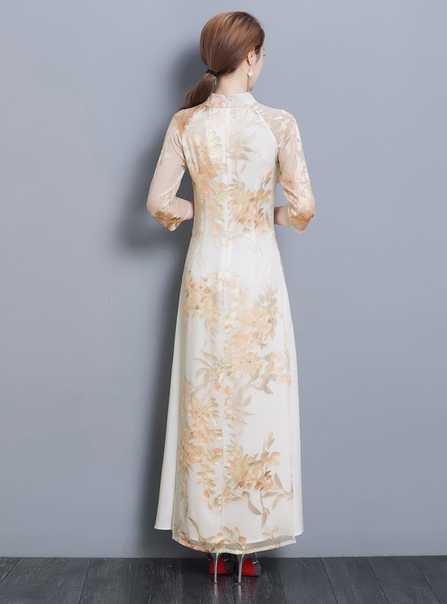 ワンピース ロングドレス チャイナドレス アオザイ 七分袖 スリム スタンドカラー お呼ばれ パーティー ワンピ ワンピース専門店