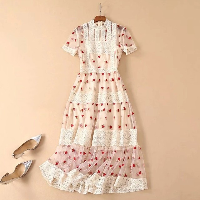 ハート シースルー ワンピース ホワイト Xl Xxl 赤 ドット オーガンジー ロングスカート スカート ドレス Loveysmileshop