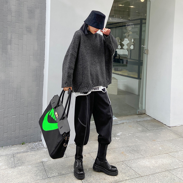 レディース モード系 ニット セーター レトロ プルオーバー ストリート系 大人きれいめ キレカジ ブラック グレー オルチャン 原宿系 代 30代 天使と悪魔 サブカル系ファッション Seasonz