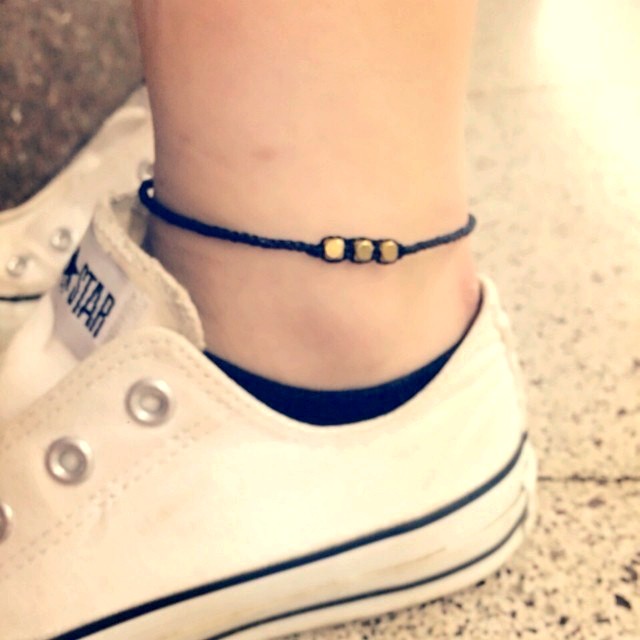 Brass Beads Misanga Black Silver Bracelet Anklet 真鍮ビーズミサンガ Knott Works