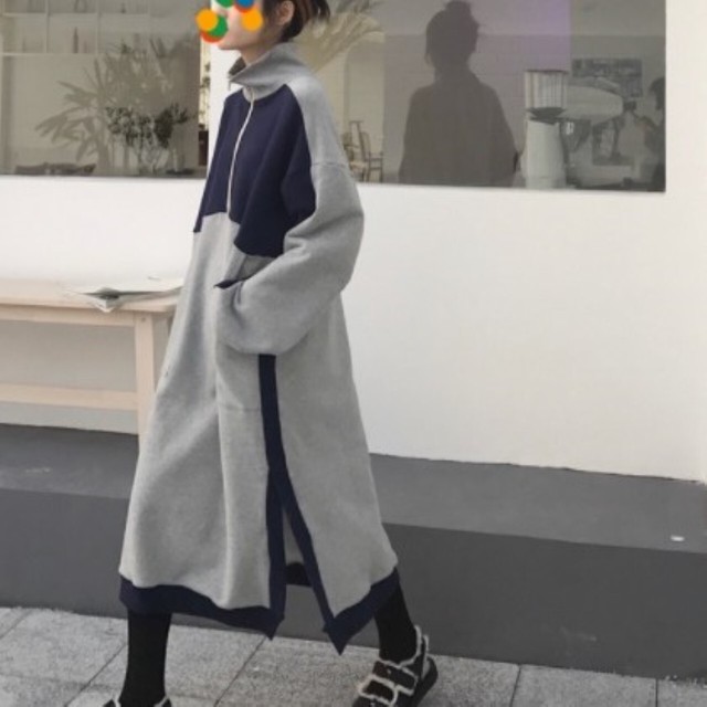 ワンピース スウェット タートルネック 長袖 バイカラー ゆったり カジュアル お出かけ デート Gratias ワンピース スウェット タートルネック 長袖 バイカラー ゆったり カジュアル お出かけ デート Gratias