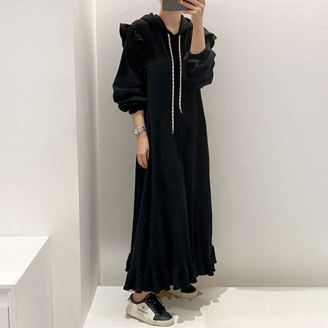 シンプルコーデ ロングワンピース スウェットワンピース マキシ丈 レディース 無地 おしゃれ フリル デイリー マタニティ Ptnym3613 Shop Suba