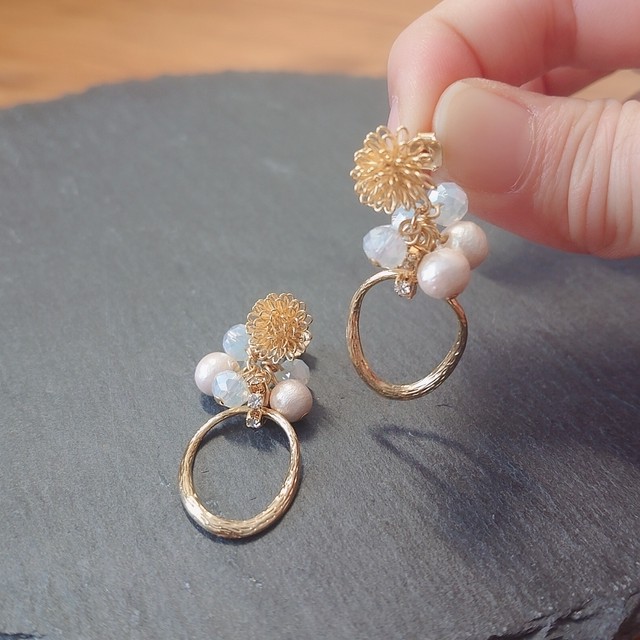 ワイヤーフラワー フープ Gold ピアス限定 Halo Com