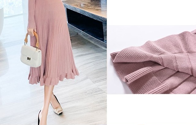 ニットワンピース 5色 リブニット ミモレ丈 Vネック 長袖 無地 大人可愛い フェミニン 秋 冬 お出かけ デート オフィス 通勤 通学 女子会 ベイクドカラー W A 190987 Bell ベル もっと気軽に もっとオシャレを