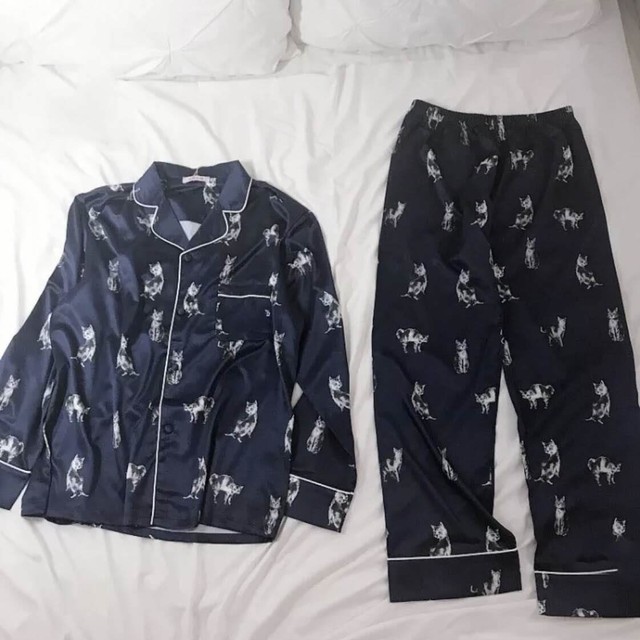 猫柄パジャマ アイマスク付き 全4色 レディース メンズ ペア Liliana