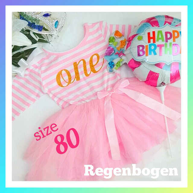 新品 80 誕生日 1歳 ベビードレス 長袖 プリンセス 女の子 ピンク 服 Regenbogen