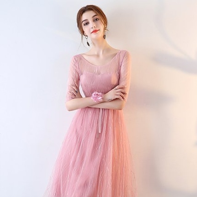 選べる6タイプ 大人可愛い パーティードレス ミモレ丈ドレス パーティードレス ピンク オフショルダー ノースリーブ Ptnym0984 Dress Suba