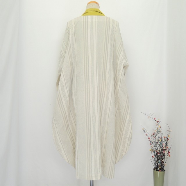 ぷちままん 23 ビッグコクーンワンピース 綿麻ストライプ ナチュラル グレー 40代 50代 60代 70代 ぷちままん Petitemaman