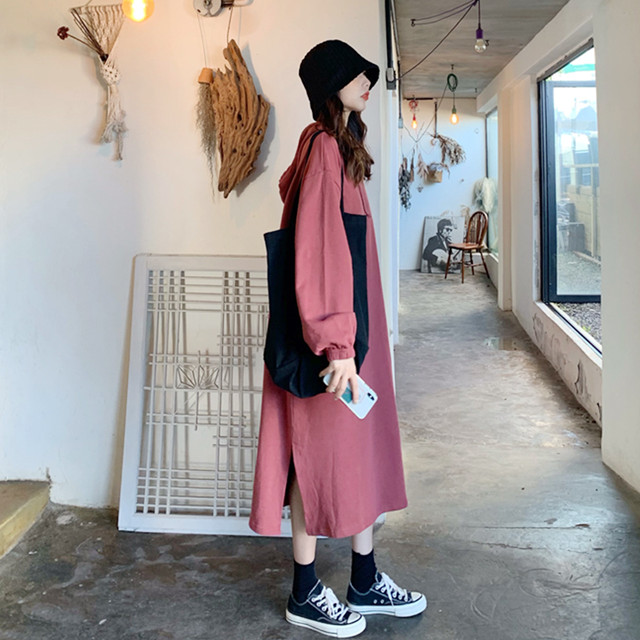 ゆるコーデ スウェットワンピース ロングワンピース パーカー フード付き レディース レトロ カジュアル シンプル 春秋 長袖 韓国 体型カバー Ptnym25 Shop Suba