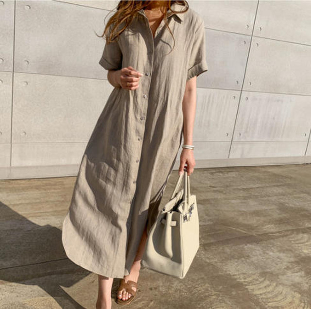 送料無料 シャツワンピース 半袖 ロング 夏 羽織 ゆったり 無地 ベーシック カジュアル シンプル 大人 きれいめ 30代 40代 ベージュ ブラック ホワイト Op 237 Imagibune