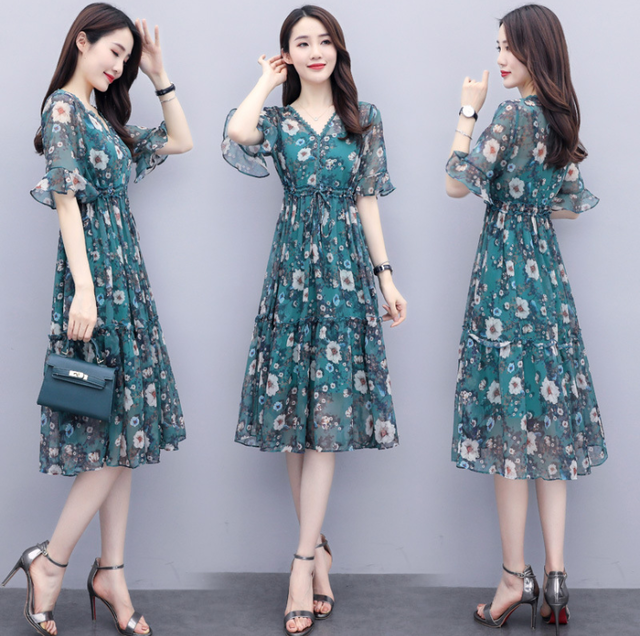 初回特典付 エレガント パーティ ワンピース 花柄 ドレス Vネック ２色 全日本送料無料 Xactfloors Com