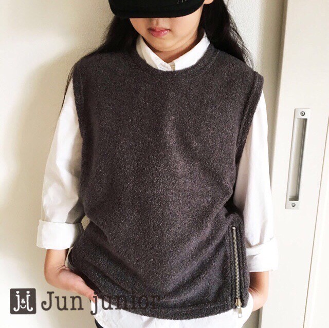 ファスナー付ベスト グレー ネイビー 子供服 ジュニア服 レディース 男女兼用 親子お揃い140cm 150cm 160cm Free Junjunior