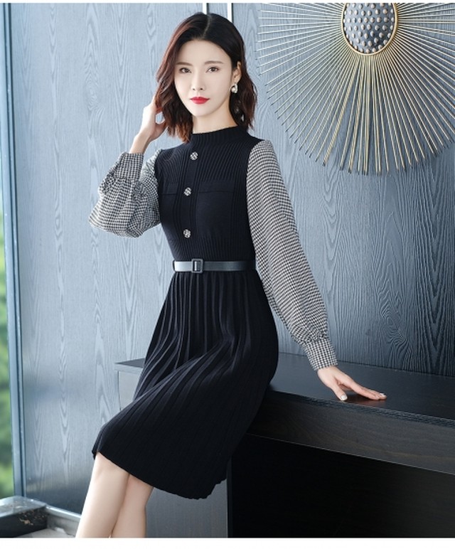 ポイント10倍 千鳥格子柄 ニットワンピース レディース ワンピース 秋冬 ミディアムワンピ ミセス 30代 40代 50代 大きめサイズ 結婚式 お呼ばれ ベル 手数料安い Aestore Com Mx