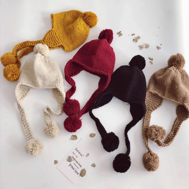 予約販売 耳カバー付き ポンポンニット帽 Jumelle