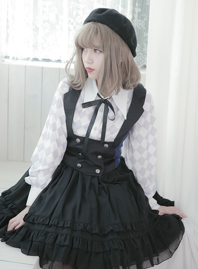 ロリータファッション ゴシックロリータ Lolita ベスト 制服風 レディース ロリータ ゴスロリ クラロリ 制服ロリータ 学生風 カジュアル トップス クラシカル チェック柄 Loli1180 Luxury