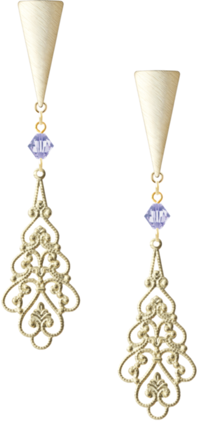 スワロフスキー しずく型スカシパーツ付ヘアライン変形トライアングルピアス Polaris 7