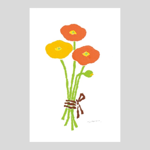 ちぎり絵 ポストカード ポピー ちぎり絵作家 ウメチギリ