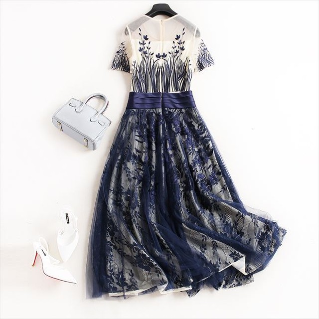 国内即納 即日配送 パーティードレス 花柄 刺繍 レース 半袖 ネイビー ワンピース ワンピ フォーマル ミニドレス ミニ カラードレス セレモニー セクシー 代 30代 イブニング お呼ばれ ナイト 結婚式 ゲストドレス Aライン Laドレス タイト レディース D216