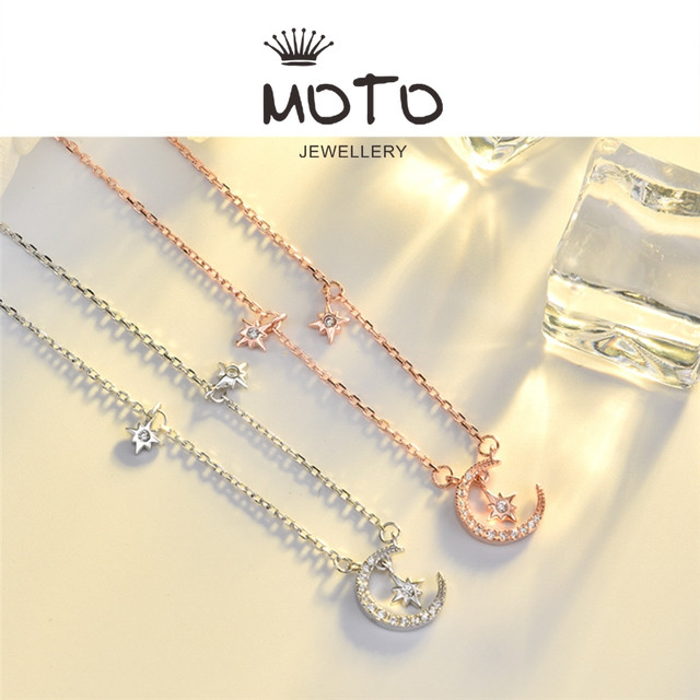 星月ネックレス ペンダント S925シルバー 鎖骨ネックレス 星月 チェーン ニッケルフリー ファッションきれい S925純銀製シンプル ジュエリー パーティー レディース スワロフスキー ジルコン アレルギー対応 925純銀製 プレゼント彼女 誕生日シンプル 記念日 スタームーン