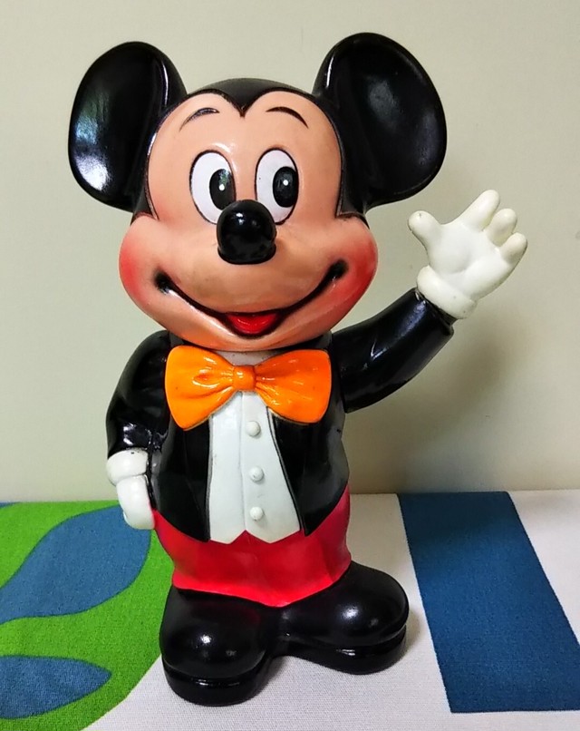 Mickey Mouse In Tuxedo Plastic Bank タキシードを着たミッキーマウスのプラスチックバンク 貯金箱 1970 80年代 ヴィンテージ ディズニー Linus Blanket