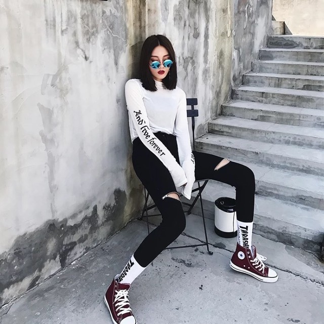 【即納】zipper skinny pants