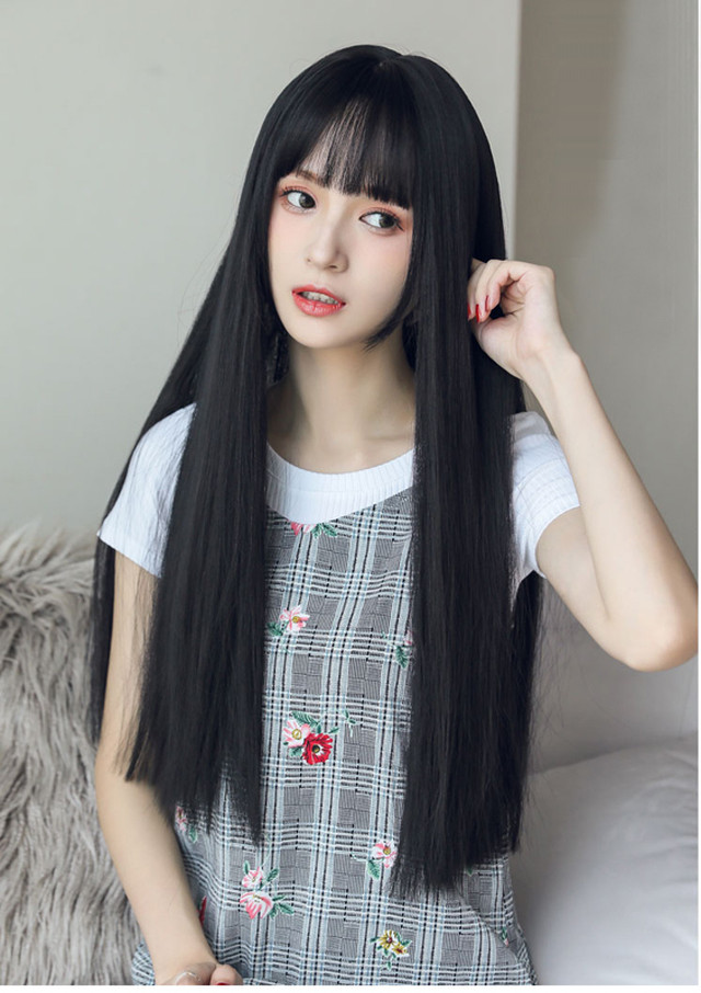 ウィッグ ロング ストレートウイッグ 姫カット 透けバング かつら フルウィッグ つけ毛 コスプレ ハロウィン 仮装 文化祭 お祭り 夏コミ Mintcat