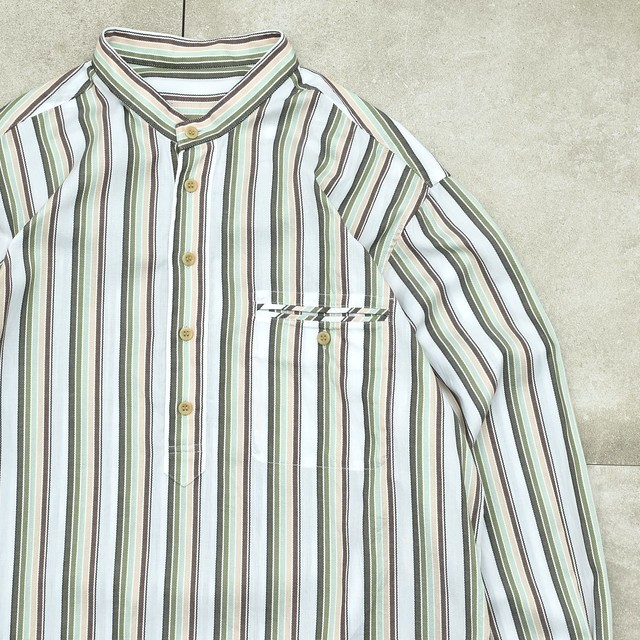 Jacquard stripe band collar P/O shirt