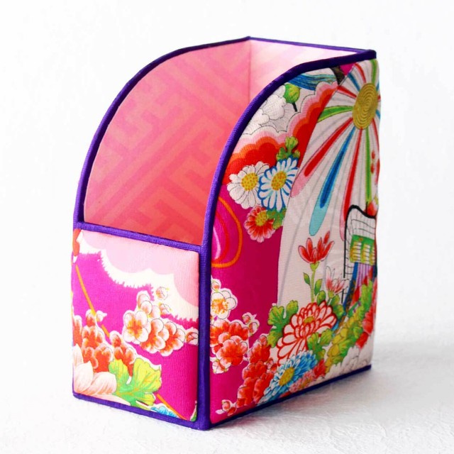 和風インテリア雑貨 ファイルｂｏｘ 赤紫 毬 御所車花文様 Kimono Style Interior Ayahime