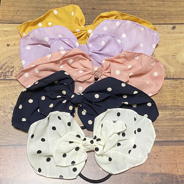 送料無料 郵送 ヘアアクセ リボン レトロ ヘアゴム 水玉 Chickscafe アクセサリー レトロ 雑貨