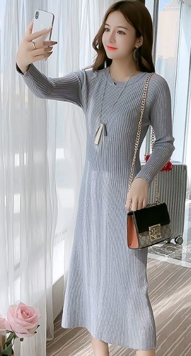 ニットワンピース ラウンドネック 長袖 女子会 お呼ばれ 代 30代 秋冬 新作 2262 b Bloom ビーブルームトゥー ドレス ワンピース専門店