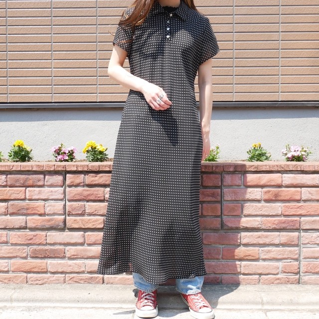 Used シースルー ドット ワンピース 半袖 ロング丈 Racey