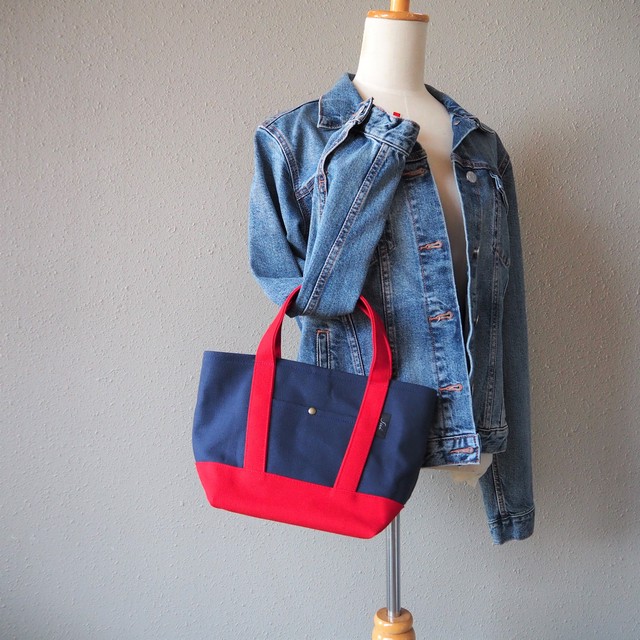 カラー帆布のトートバッグs ネイビー 赤 Sui