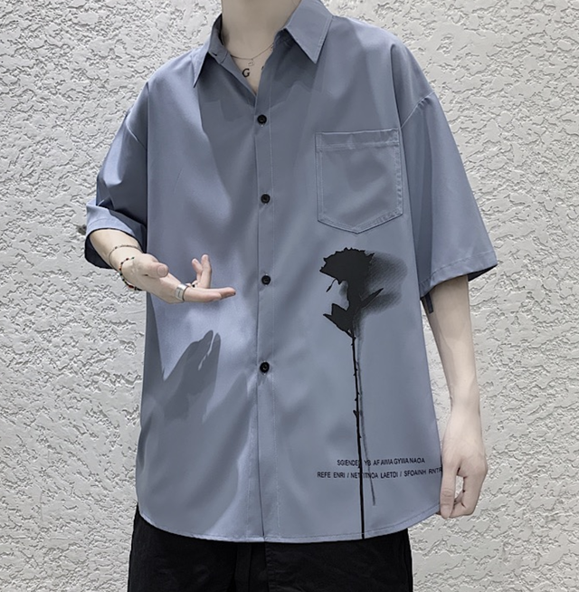 ワンポイントのプリントがおしゃれ メンズショートスリーブシャツ サイズ豊富 半袖シャツ インスタ 大人っぽい 8 F2u