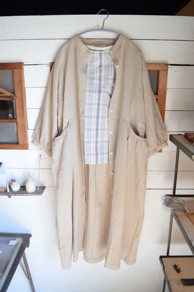 Refined Works しわ加工の綿麻前開きワンピース Rossa1013