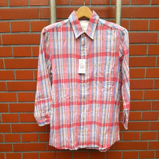 新品 フリーズショップメンfree S Shop Men チェック柄 7分袖 シャツ L