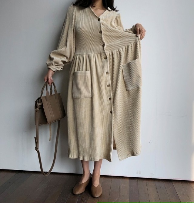 秋 ワンピ Vネック シャツワンピース ロング コーデュロイ 韓国 ファッション レディース ロングワンピース 春 コーデュロイ ワンピース オーバーサイズ ゆったり ボタンワンピース Vestito