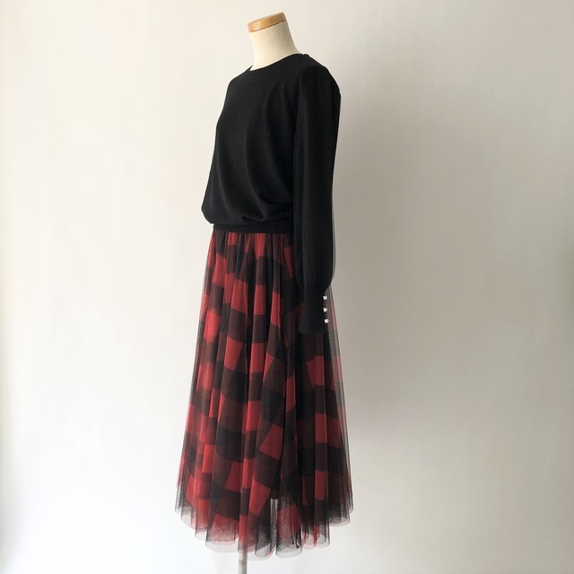 再入荷 ブロックチェック柄のチュールフレアスカート Rosiee ロージー Favorinico Online Shop