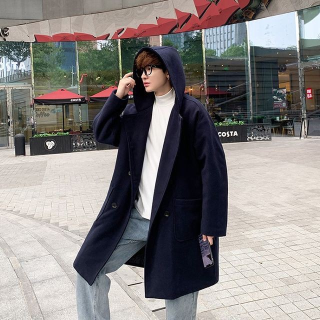 予約販売 チェスターコート アウター ロング丈 メンズ フード付き ネイビー ブラウン 防寒 お洒落 こなれ感 ベーシック 秋冬 大きいサイズ M L Xl 2xl Favoriteselect