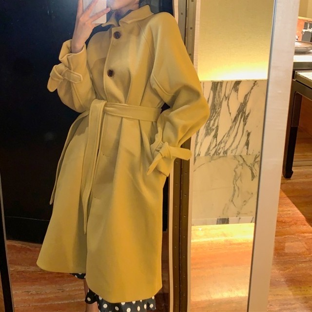 ステンカラーコート リボンベルト ボリューム袖 アウター 秋服 冬服 通勤 レディース I0103 Aeka Clothet For Worker