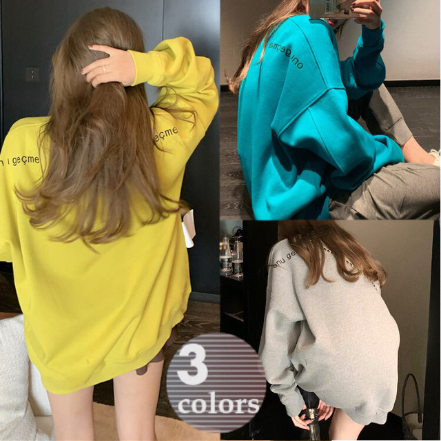 3色 Casual トップス トレーナー レディース 無地 おしゃれ ロゴ ルーズ コーデ まるの樹 Fashion