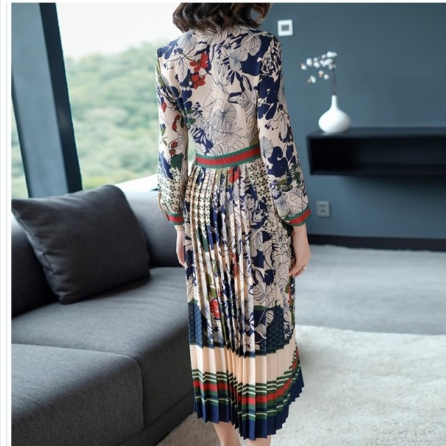 プリーツスカート ロング 花柄 レトロ ワンピース 60年代 リボンタイ プリーツ プリーツスカート ワンピ ドレス ロングドレス ボウタイ Basecamp49