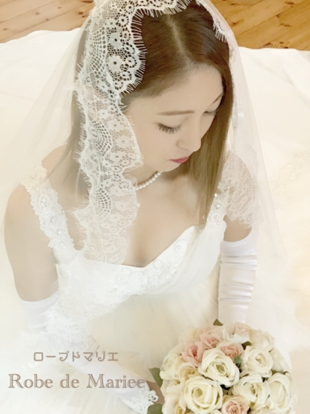 ひげ付き アイラッシュ レースのクラシカル マリアベール ブライダルアクセサリー ローブドマリエ