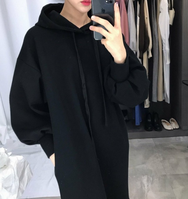 フーディロングワンピース レディース ワンピース パーカー パーカーワンピ スエット フーディー オーバーサイズ カジュアル 部屋着 大きいサイズ 大人 可愛い ルームウエア トレンド 体型カバー 細見え 無地 シンプル ふんわり袖 ランタン 2114 Sayurio レディース