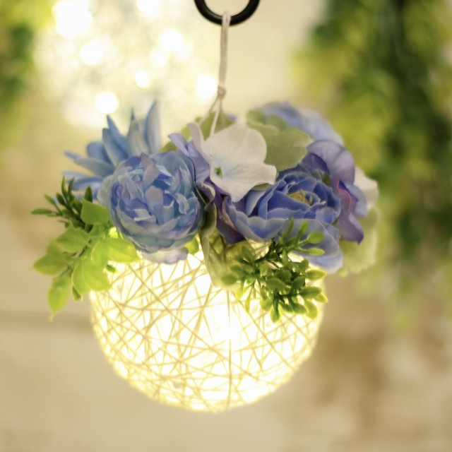 贈る灯り 6月 父の日に贈る 青い花のフラワーランタン 白 手作りあかり教室 Lumiavenir ルミアベニール