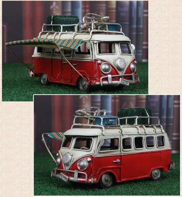 送料無料 メタル ブリキ玩具 レトロ キャンパーバン ワーゲンバス 赤 レッド インテリア ディスプレイ コレクション 輸入雑貨 おしゃれ Hachinohe Base 1518