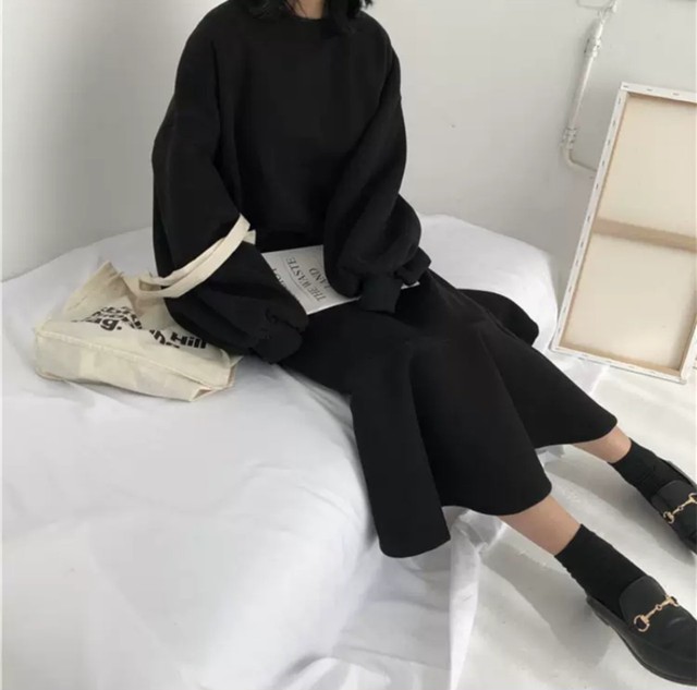 マーメイドワンピース マーメードラインスエットワンピース レディース ワンピース ロング丈 フリル きれいめ 大人可愛い 長袖 ロングワンピース スウェット スエット スウェットワンピース トレーナー ゆったり カワイイ 女子会 細見え 休日デート コーデ 人気 1528