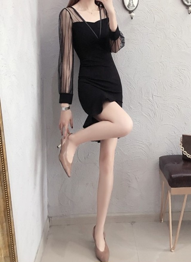 マーメイドワンピース レース袖 長袖 ミモレ丈ドレス ワンピースドレス タイトドレス パーティー 結婚式 二次会 お呼ばれ ディナー Ptnym0617 Dress Suba Powered By Base