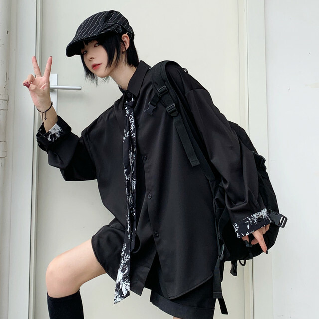 トップス カジュアル長袖シングルブレストpoloネックネクタイ付きシャツ Momosale ド定番から最新のものまで網羅 ストリート系ファッション専門店 トップス カジュアル長袖シングルブレストpoloネックネクタイ付きシャツ Momosale ド定番から最新のものまで網羅 ストリート系ファッション専門店