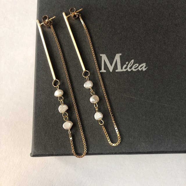 【ピアス】淡水パールとチェーンピアス 人気のピアス